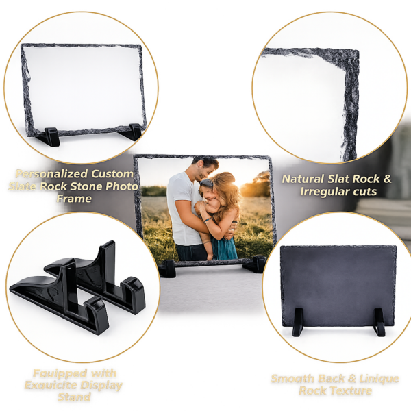 Personalized Slate Rock Photo Frame – 6 x 7.9 Inch Custom Stone Print