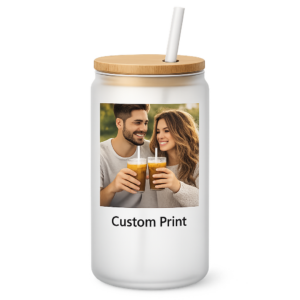 Custom Frosted Glass Tumbler – Personalized Sublimation Cup with Bamboo Lid